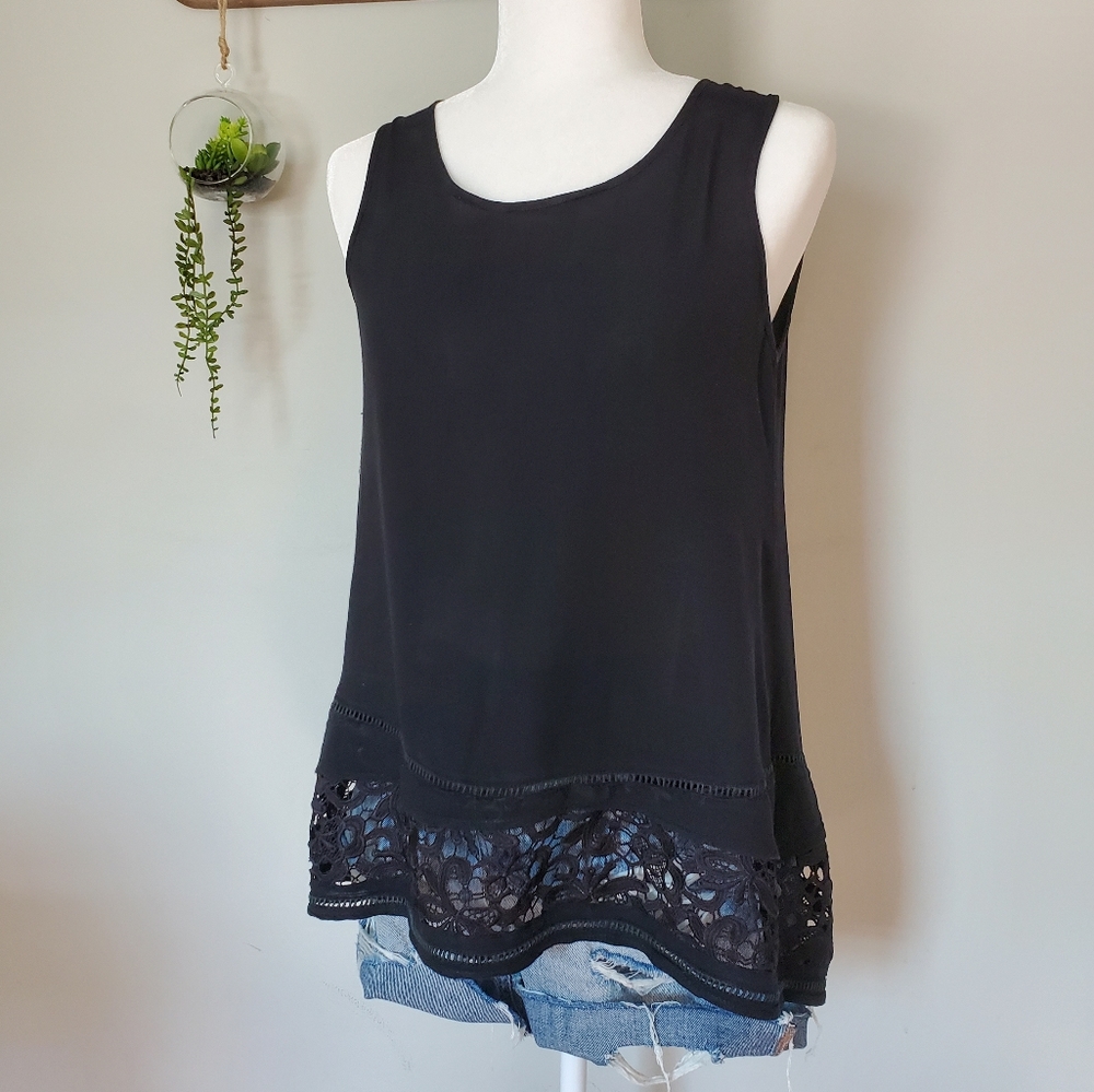 Boho Chic Split Back Tank with Crocheted Lace Hem